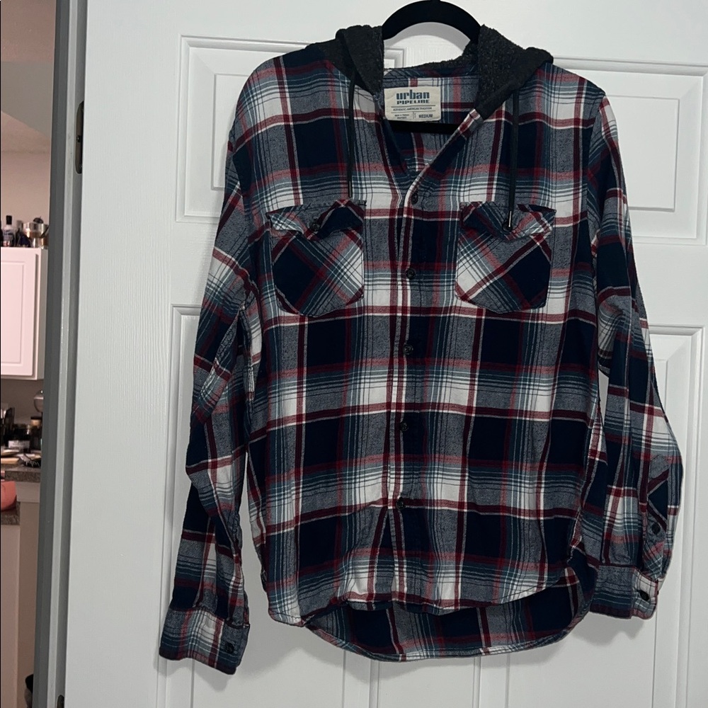 Urban Pipeline Blue and Red Plaid Hoodie Men’s Medium